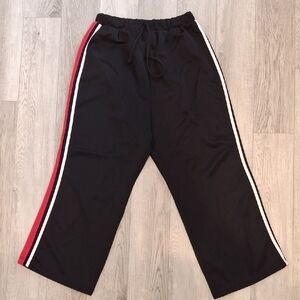 Chic Black Flare Pants with Red and White Stripes